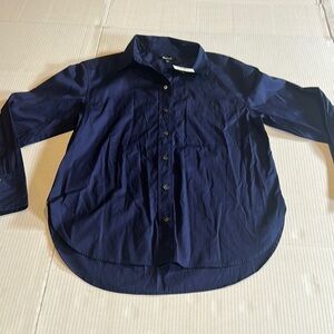 NWT Madewell 100% cotton Navy Blue button Shirt w one pocket high low front sz S